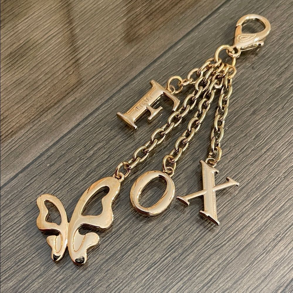 FOXER Gold-tone Fox Letter & Butterfly Keychain Bag Charm